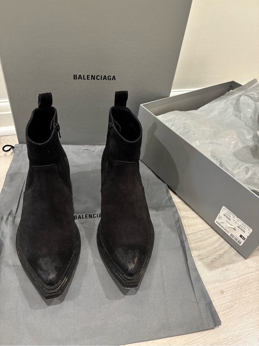Balenciaga Santiag Suede Western Boots